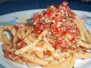 Busiate pasta with trapanese pesto